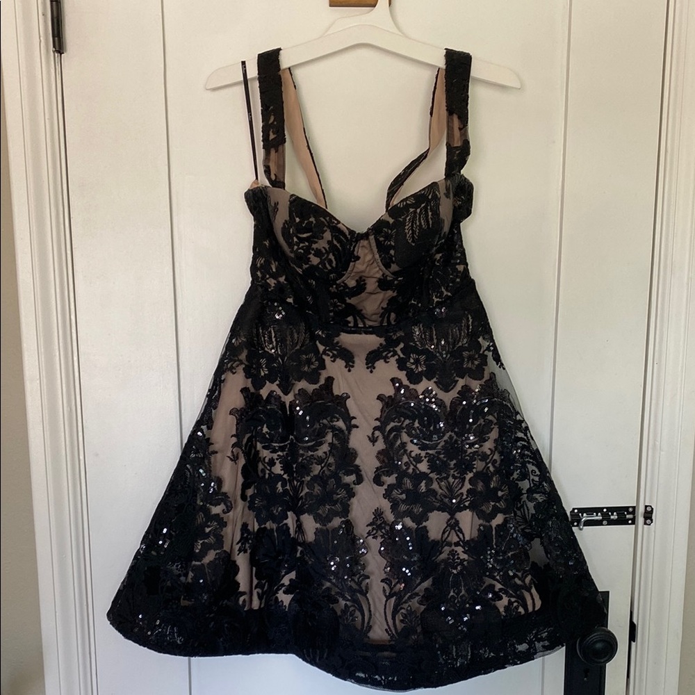 Lulus Elegant Black Lace & Sequin Dress